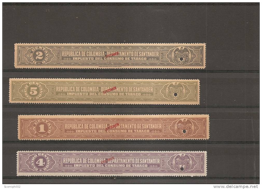 Tabac ( Lot De 9 Timbres Fiscaux  De Colombie Avec Surcharge "SPECIMEN" à Voir) - Tabacco