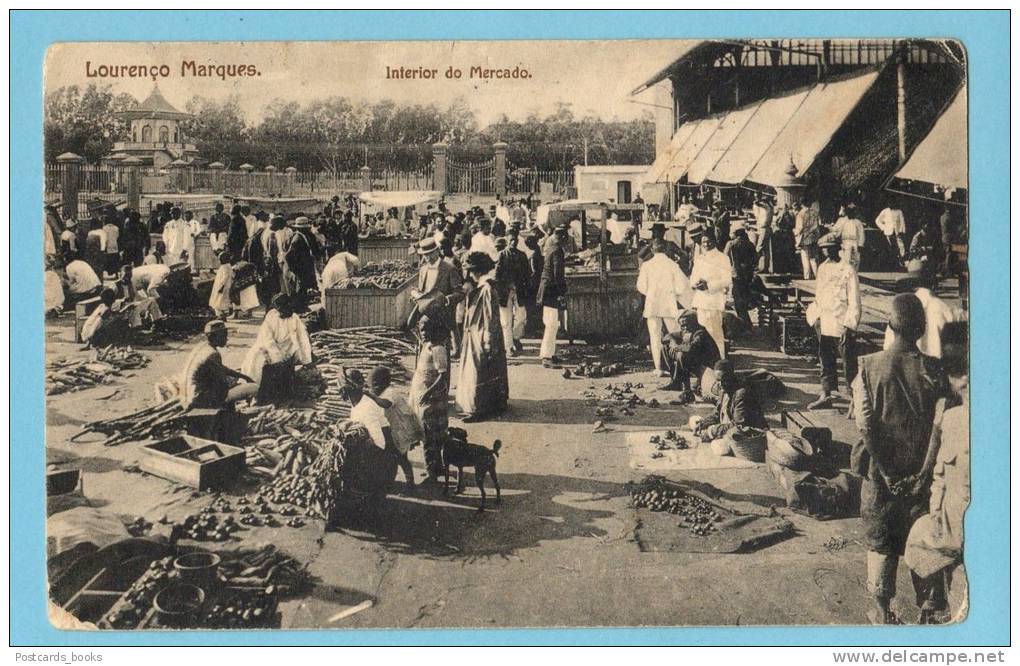 MOÇAMBIQUE - Lourenço Marques (Delagoa Bay) Postal Interior Do Mercado. Animado Old Postcard - Mozambique