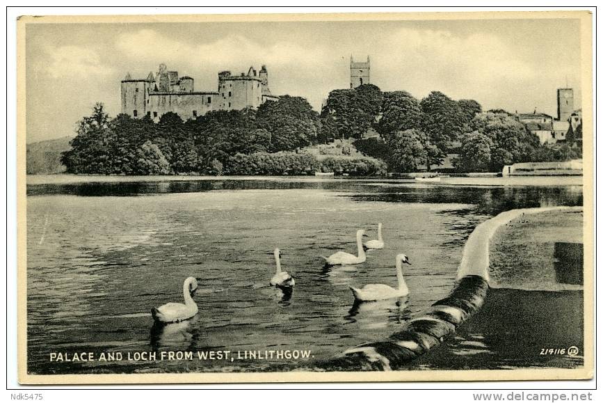 LINLITHGOW : PALACE AND LOCH FROM WEST - West Lothian