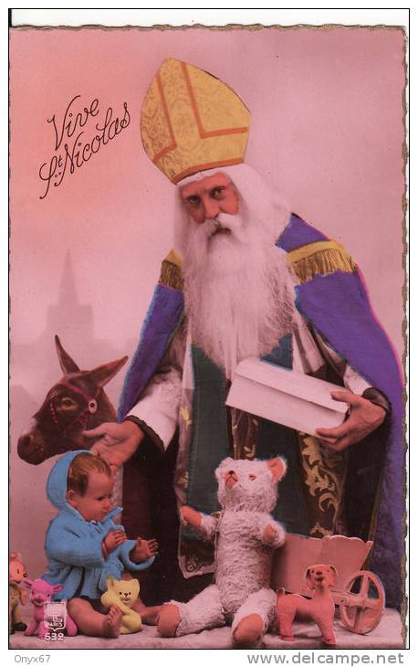 Carte Postale Fantaisie De SAINT-NICOLAS Avec JOUET-POUPEE-POUPON-OURS PELUCHE-ANE- - Santa Claus