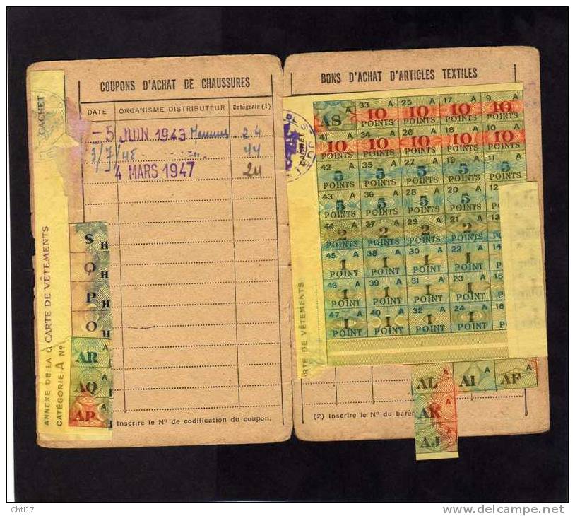 SAINT JUST LUZAC   1942  CARTE RATIONNEMENT VETEMENT ET TEXTILES - Documents Historiques