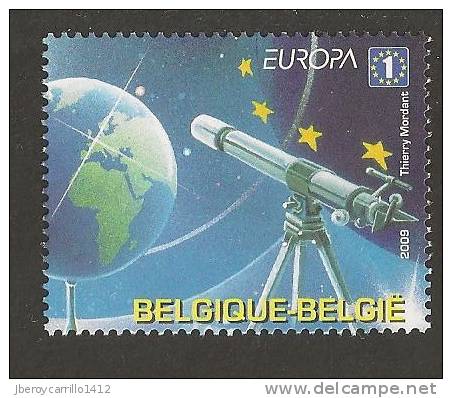 BELGICA /BELGIUM /BELGI EUROPA 2009  - TEMA  "ASTRONOMIA" - SELLO  Procedente Del Hojita Bloque DENTADA  (PERFORATED) - 2009