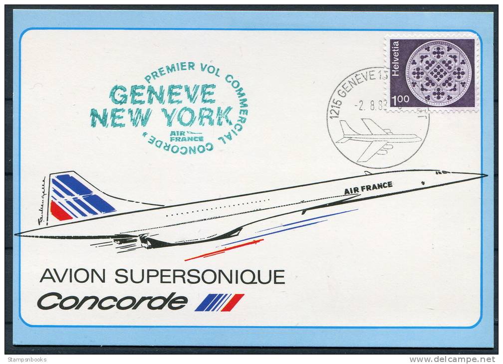 1982 Switzerland USA Geneve - New York Concorde Flight Postcard - Concorde