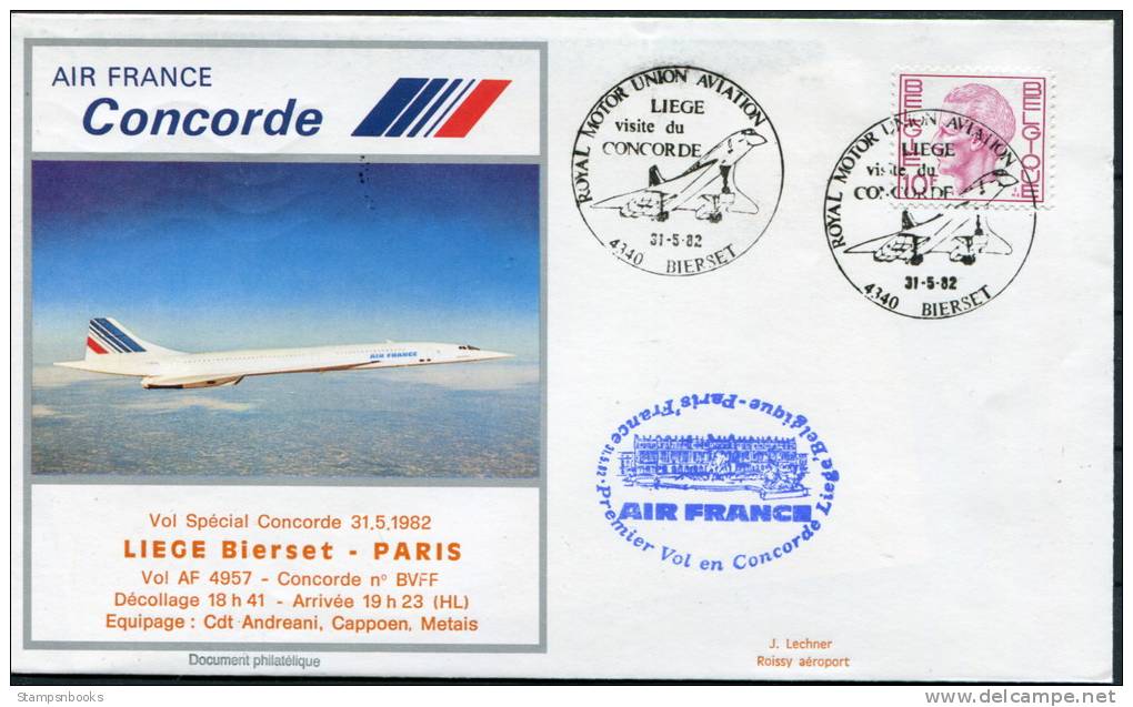 1982 Liege Belgium - Paris Air France Concorde First Flight Cover - Concorde