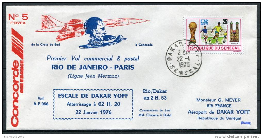 1976 Senegal Rio De Janeiro - Paris Concorde 5 Aircraft Flight Cover - Concorde