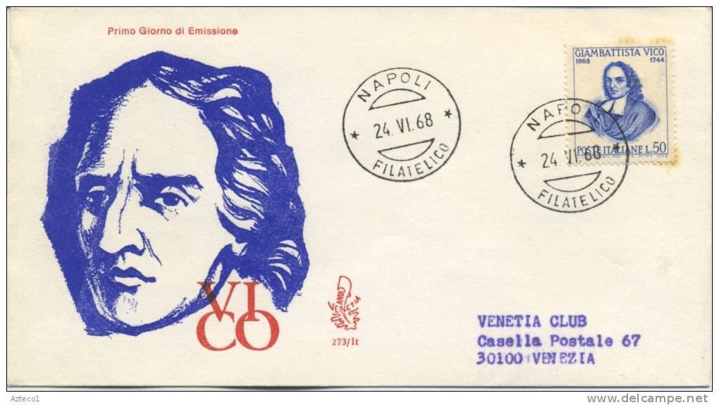 ITALIA - FDC VENETIA 1968 - GIAMBATTISTA VICO - VIAGGIATA PER VENEZIA - FDC