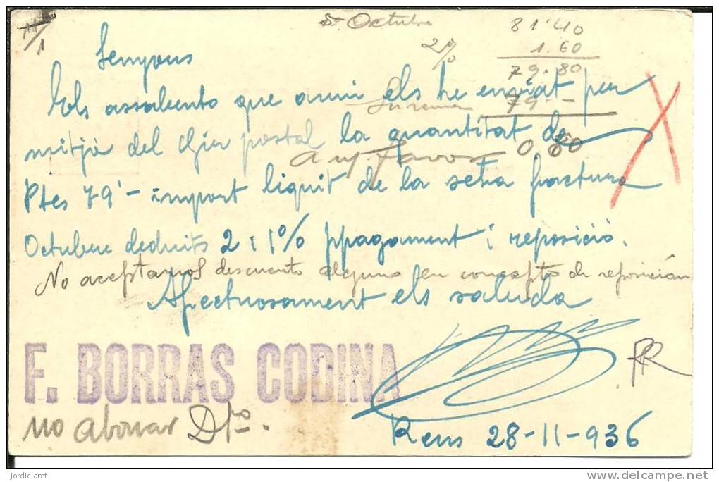 E.POSTAL COMERCIAL REUS ESCANER - 1931-....