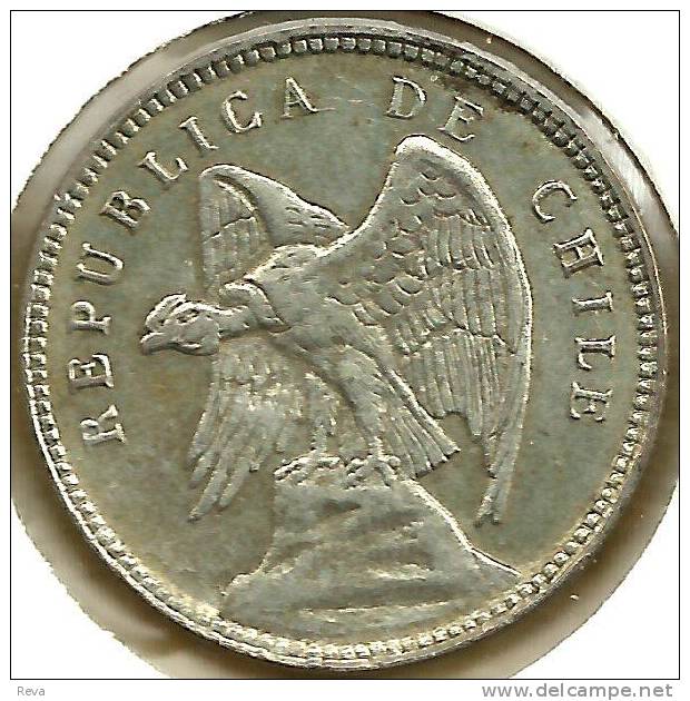 CHILE 40 CENTAVOS LAUREL LEAVES FRONT & BIRD EMBLEM BACK 1908 AG SILVER VF KM163 READ DESCRIPTION CAREFULLY !!! - Chile