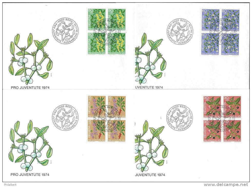 PJ074 - FDC Pro Juventute 1974 En Bloc De Quatre - Lettres & Documents