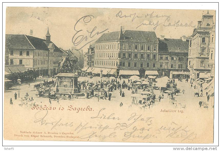 ZAGREB Pozdrav Iz Sagreba Lelacicev Trg Market Street Life Hungarian Stamp 1898 - Kroatien