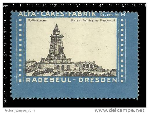 Old Original German Poster Stamp ( Cinderella, Reklamemarke) Kyffhäuser - Kaiser Wilhelm  Denkmal Dresden Cakes Fabrik - Cinderellas