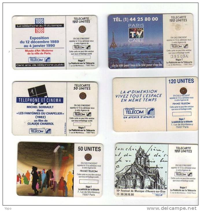 Lot 6 Télécartes Illustrées : Van Gogh, Bastille, Serrault…….., Années 1989/1990, Puces : 2 GEM Et 4 SC4, - 1990