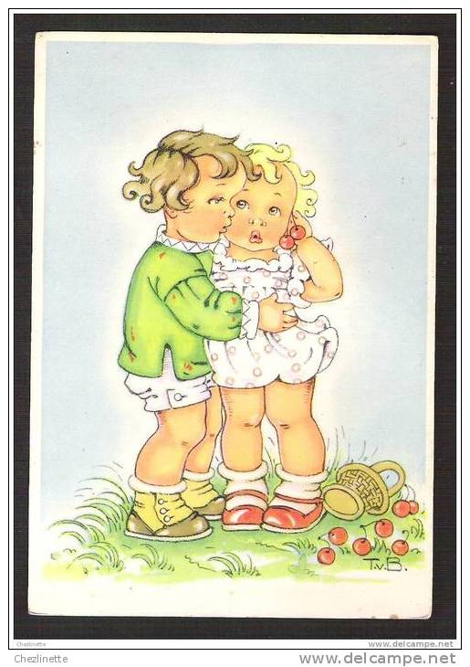 ENFANTS CERISES -KINDEREN MET MANDJE KERSEN -CHILDREN KISS BASKET CHERRY - SIGNE T.v.B. (Tilly Von Baumgarten) N°8068 - Baumgarten, Tilly Von