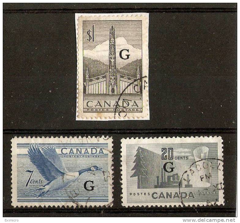 CANADA 1952 - 1953  ´G´. OVERPRINTS SET SG 0193/0195 FINE USED Cat £15 - Overprinted