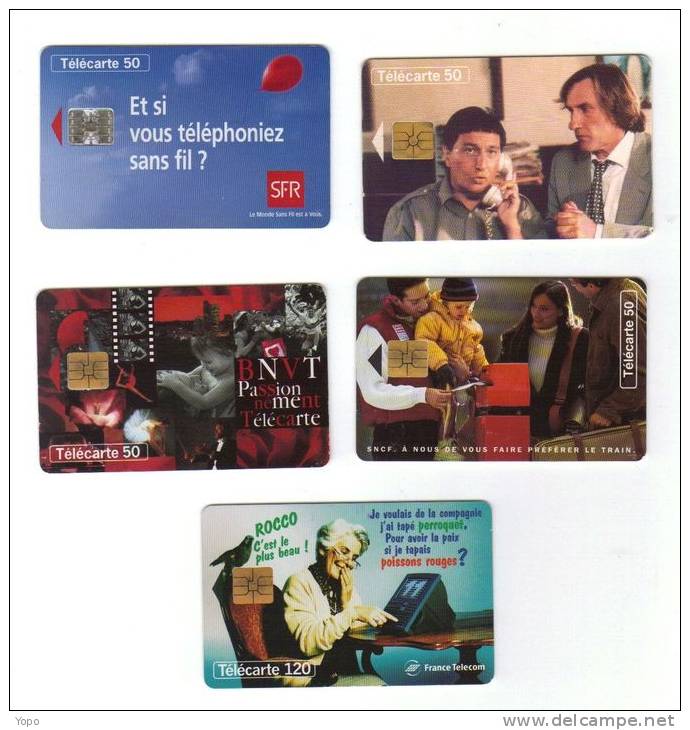 Lot 5 Télécartes Illustrées : SFR, SNCF, BNVT……, Années 1995, Puces : 1 SC7, 1 GEM2, 3 SO3 - 1995