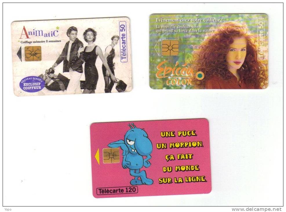 Lot 5 Télécartes Illustrées : L’Oréal, Morpion……, Années 1996, Puces : 1 SO3, 2 GEM2 - 1996