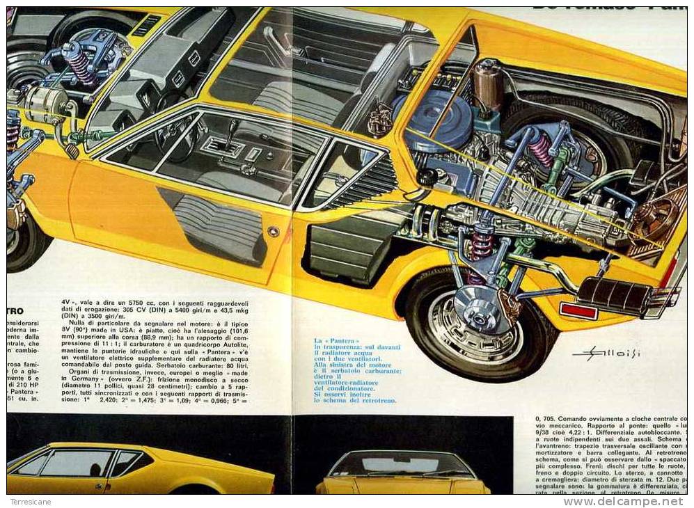 DISEGNO TECNICO QUATTRORUOTE SPACCATO DE TOMASO PANTERA 27X40 RETRO FIAT 520 1921 - Motoren