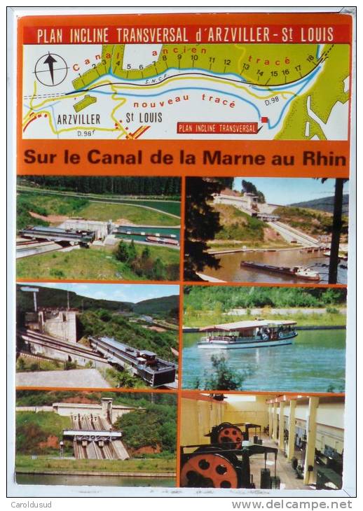 Cp Plan Incliné Transversal Arzviller St Louis Canal Marne Au Rhin Multi Vues Voyagé 1979 Timbre Cachet Sarre Union - Arzviller