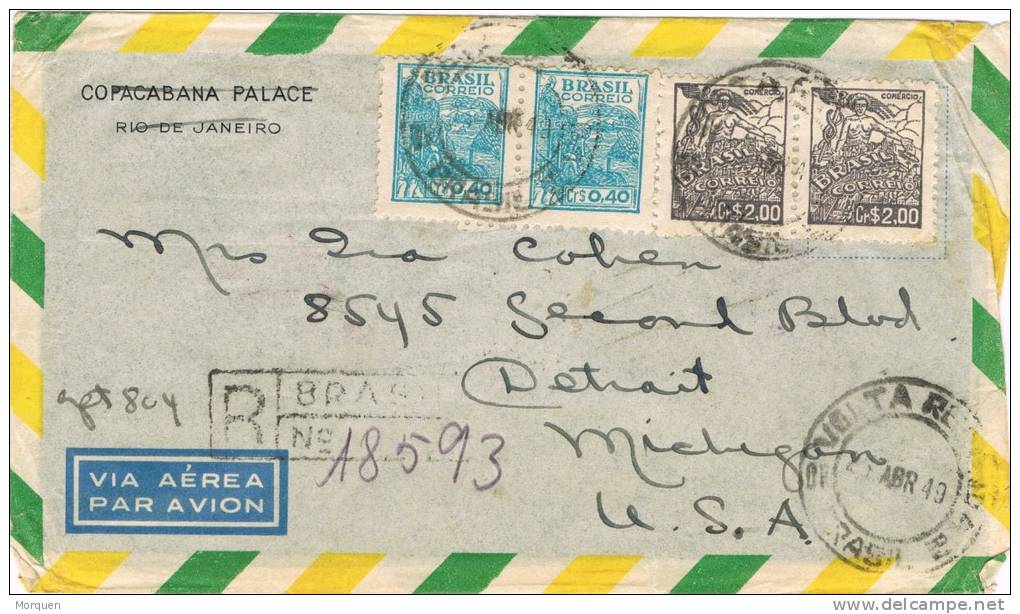 1071. Carta Aerea Certificada BRASILIA (Brasil) 1949 - Cartas & Documentos
