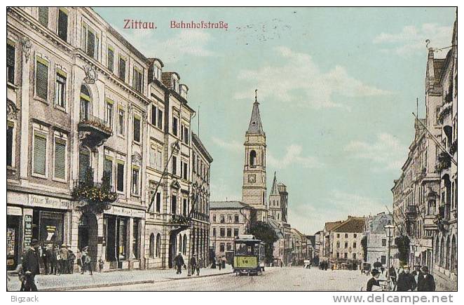 AK Zittau Bahnhofstraße Color Gelaufen 1.5.1910 - Zittau