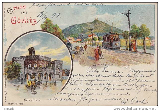 AK Gruss Aus Görlitz Kaisertrutz, Landeskrone Color Gelaufen 13.4.1901 - Goerlitz