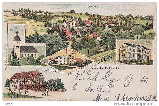 AK Gruss Aus Weigersdorf Panorama, Kirche, Gasthaus Zampo, Obere Schule Color Gel. 4.6.1900 - Goerlitz