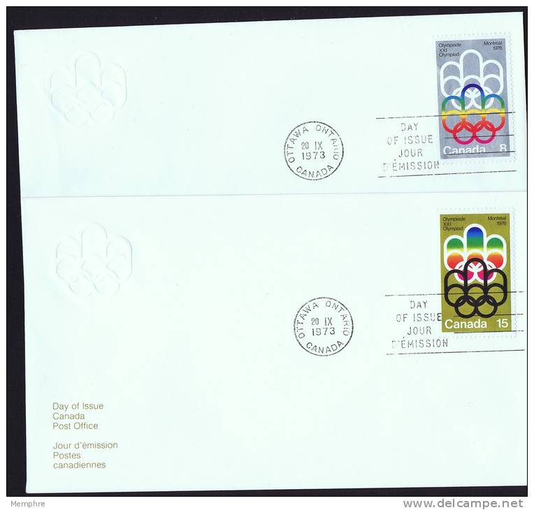 1973  Montreal Olympic Games Symbol  Sc 623-24  On 2 FDCs - 1971-1980