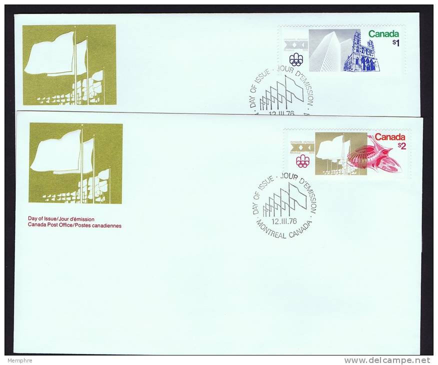 1976  Montreal Olympic Games Montreal Landmarks  Sc 687-88  On 2 FDCs - 1971-1980