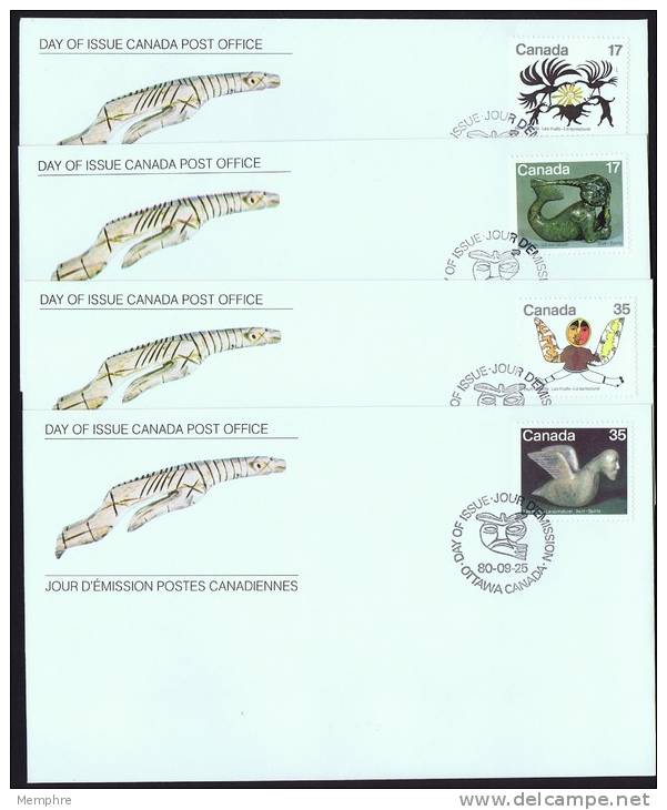 1980  Inuits Art  Sc 866-69  On 4 FDCs - 1971-1980