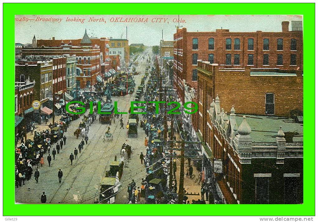 OKLAHOMA CITY, OK - BROADWAY STREET LOOKING NORTH - TRAVEL IN 1908 - SOUVENIR POST CARD CO - - Oklahoma City