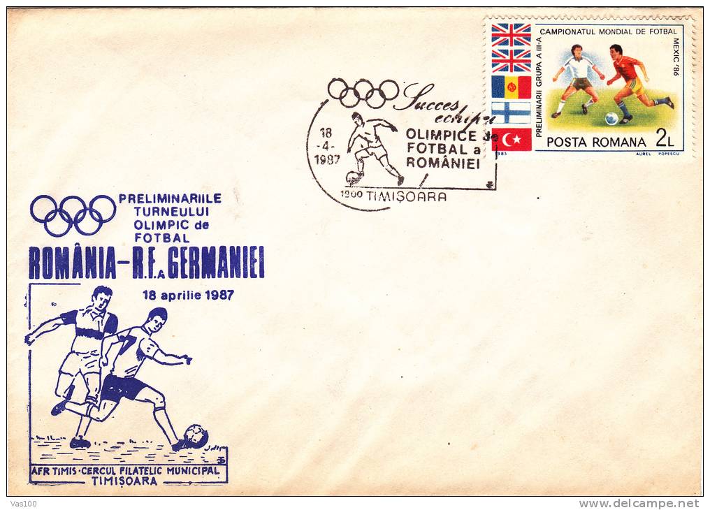 OLYMPIC TOURNAMENT 1987 MATCH; ROMANIA-GERMANIA RARE COVER ROMANIA. - Championnat D'Europe (UEFA)