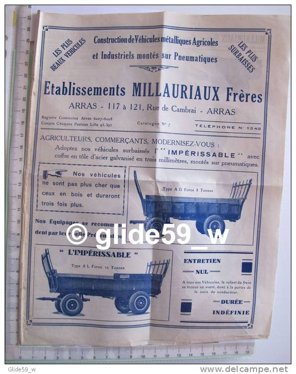 Catalogue Et Tarifs Octobre 1938 - Etablissements MILLAURIAUX Frères à ARRAS - Construction De Véhicules Métalliques Agr - Agricultura