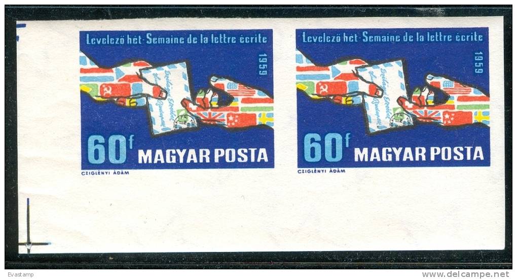 HUNGARY - 1959.Imperforated Pair - Intl.Letter Writing Week/copy Of Corner  MNH!! Mi 1628B. - Neufs