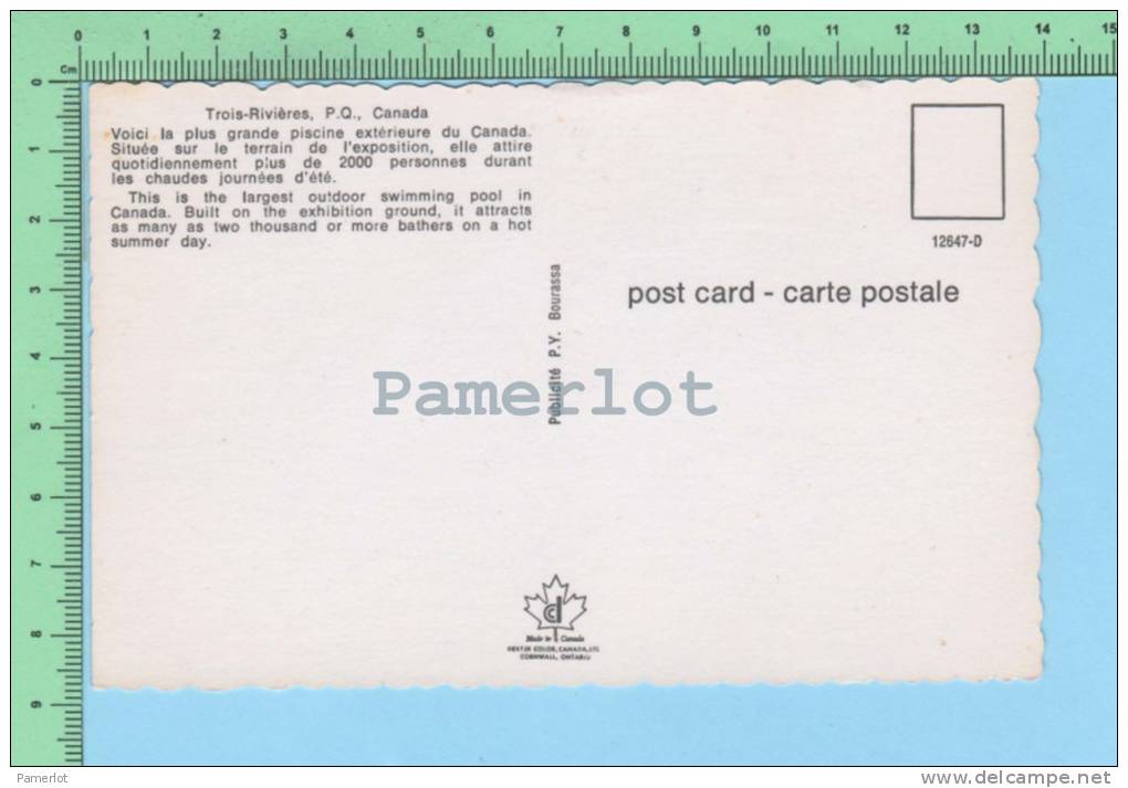 Trois-Rivieres Quebec ( Piscine De 2000 Personnes )Post Card Carte Postale 2scan - Trois-Rivières