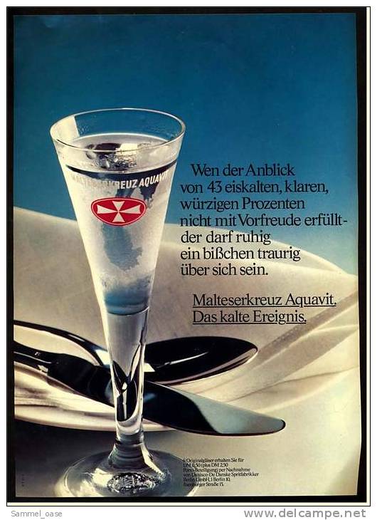 Reklame Werbeanzeige  ,  Malteser Aquavit  -  Das Kalte Ereignis  ,  Von 1975 - Sonstige & Ohne Zuordnung