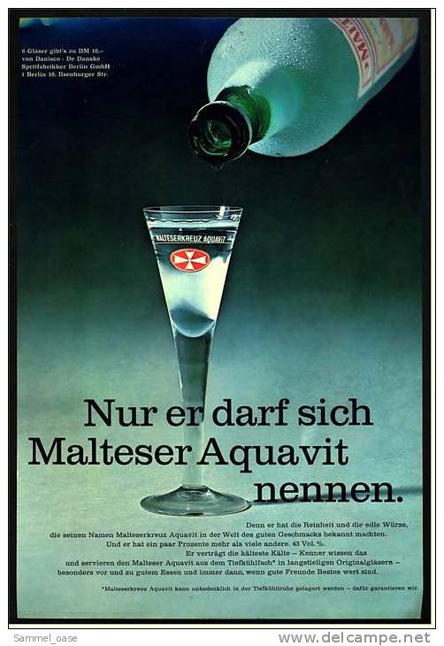 Reklame Werbeanzeige  ,  Malteser Aquavit  -  Nur Er Darf Sich Malteser Aquavit Nennen  ,  Von 1975 - Sonstige & Ohne Zuordnung