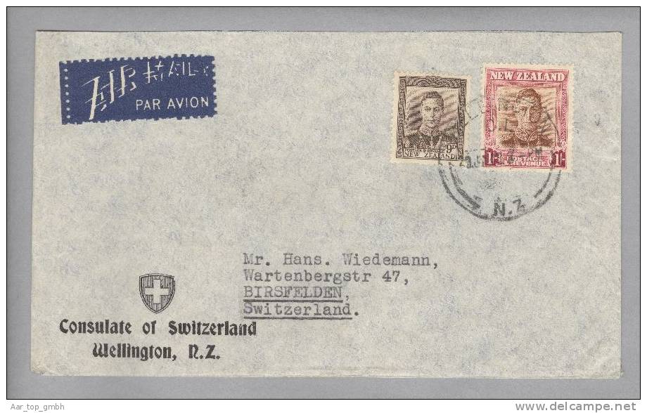 Motiv Consulat Botschaft Consulat Of Switzerland Wellington No-2 1928-01-29 - Brieven En Documenten