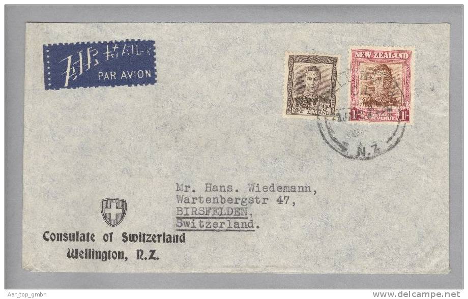 Motiv Consulat Botschaft Consulat Of Switzerland Wellington No-2 1928-01-29 - Lettres & Documents