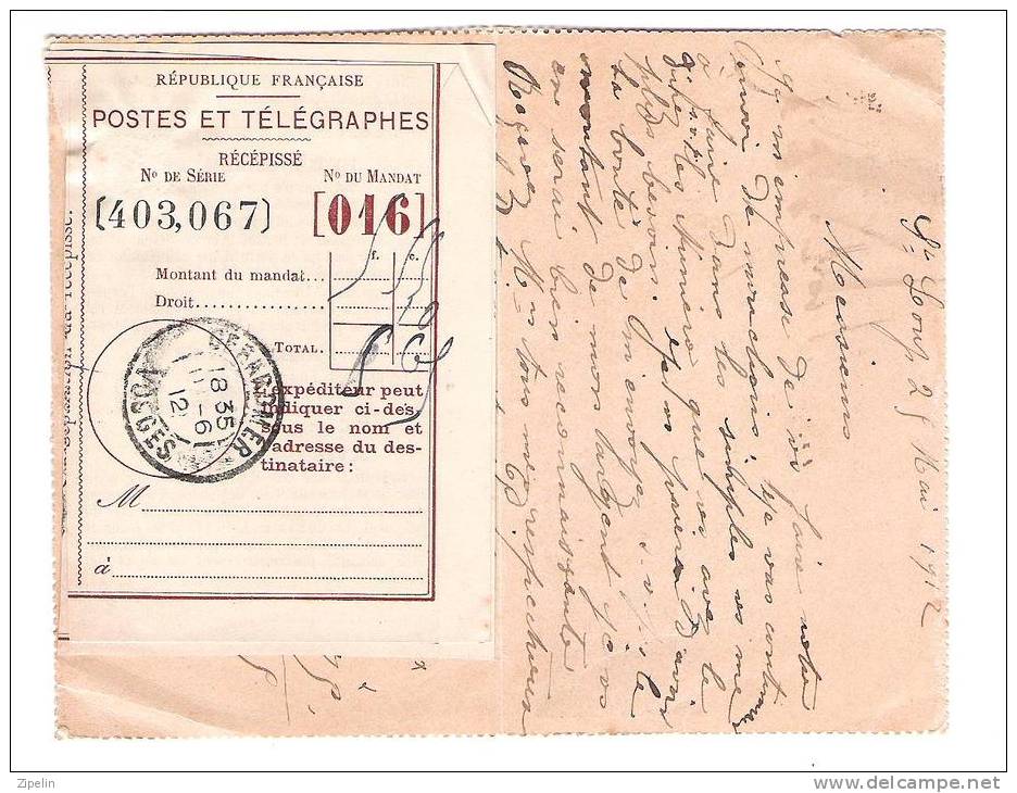 Carte Lettre Entier Postal 1912 + 2 Récépicés Mandats Postes Et Télégraphes + Carte Postale 1879 Marseille - Collections & Lots: Stationery & PAP