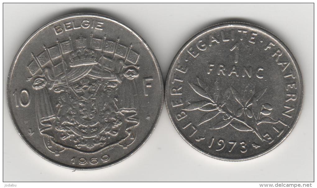 Piéces FAUTEES..  1 Franc Français De   1973 Et 10   Francs Belge De 1969 - Varietà E Curiosità