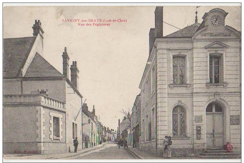 CPA 41 SAVIGNY SUR BRAYE Rue Des Pépinières Hôtel De Ville La Poste Et Facteur 1918 - Autres & Non Classés