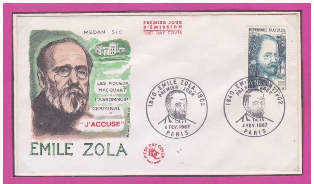 1840 EMILE ZOLA 1902   Premier Jour 4 FEV. 1967 PARIS - 1960-1969