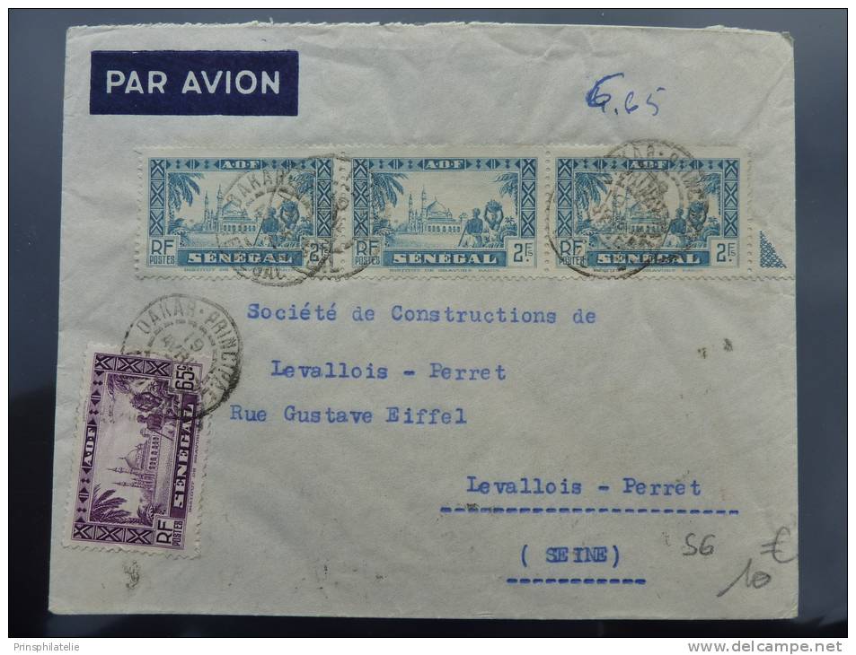 BEL AFFRANCHISSEMENT SUR LETTRE DE DAKAR 1938 PAR AVION =&gt; FRANCE AIRMAIL COVER BRIEFE BELEGE - Autres & Non Classés