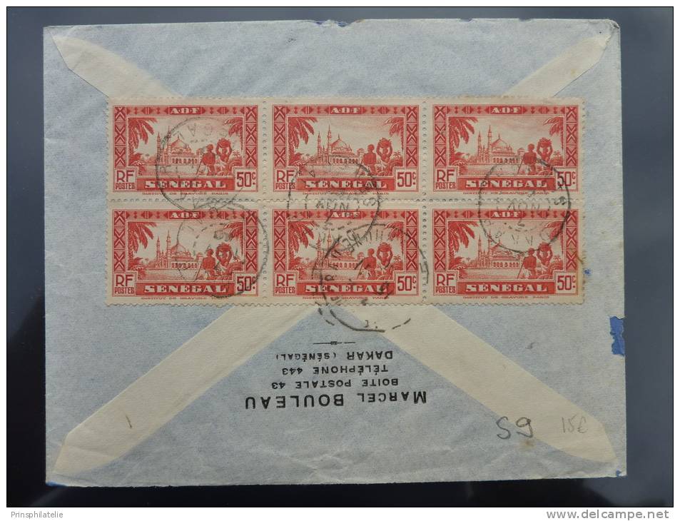 BEL AFFRANCHISSEMENT (BLOC DE 6) SUR LETTRE DE DAKAR 1940 PAR AVION =&gt; FRANCE AIRMAIL COVER BRIEFE BELEGE MULTIPLE - Andere & Zonder Classificatie