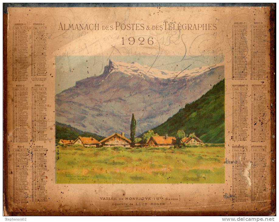 Calendrier PTT 1926 - Petit Format : 1921-40