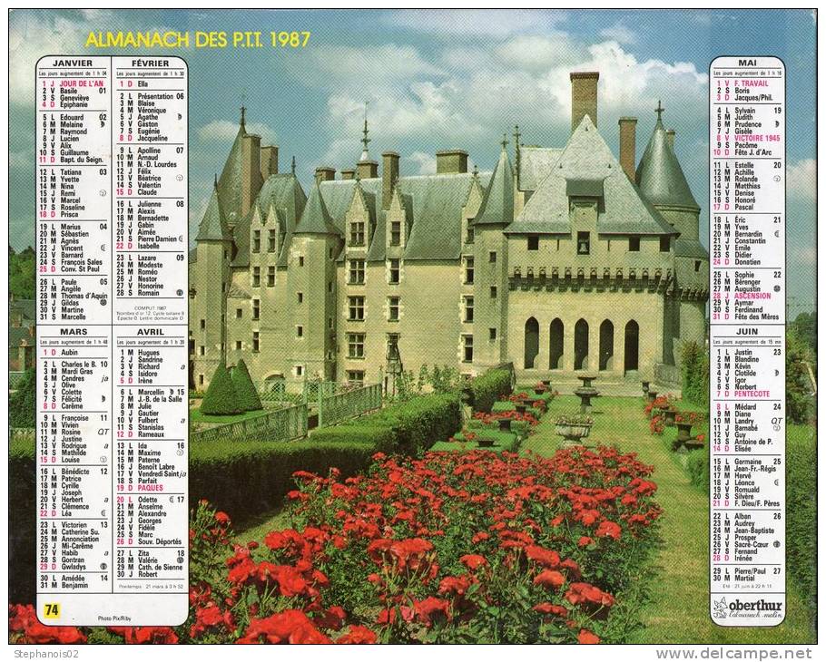 Calendrier PTT 1987Chateau - Petit Format : 1981-90