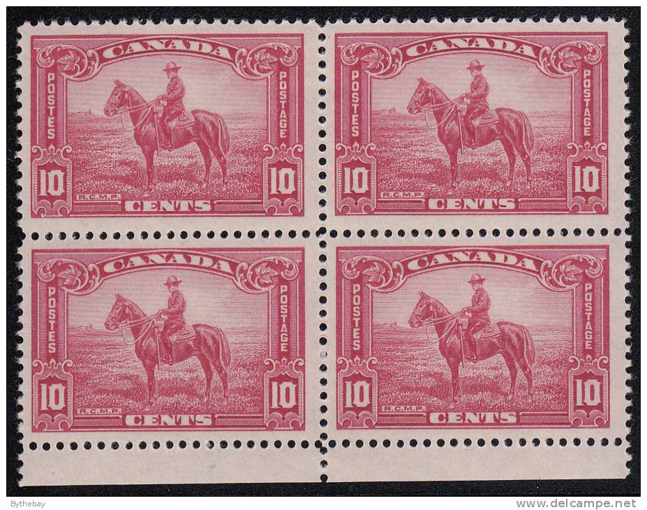 Canada MNH Scott #223iv 10c RCMP With Birdcage Variety (lower Right) In Block Of 4 With #223 Top 2 Stamps Are Hinged - Unused Stamps