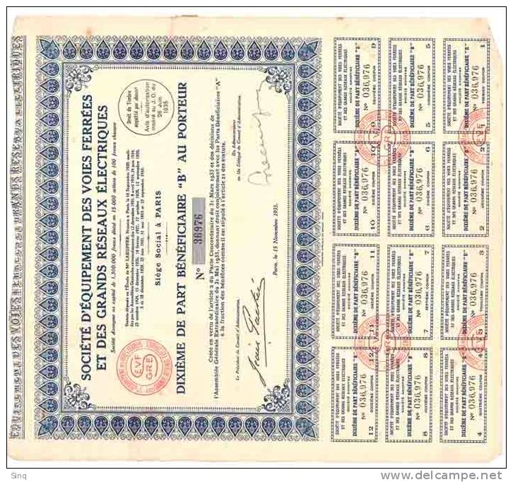 Société D´équipement Des Voies Ferrées Et Des Grands Réseaux électriques - Spoorwegen En Trams