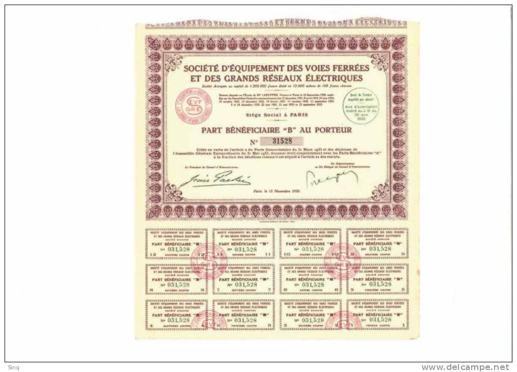 Société D´équipement Des Voies Ferrées Et Des Grands Réseaux électriques - Chemin De Fer & Tramway