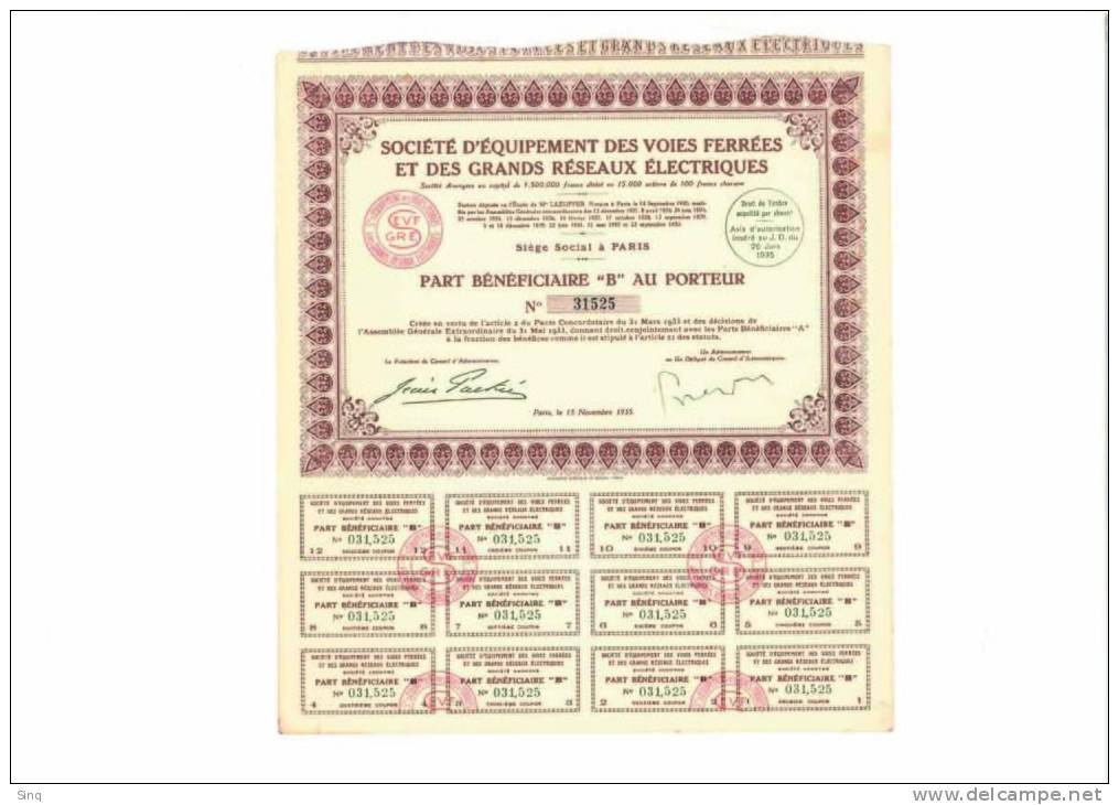 Société D´équipement Des Voies Ferrées Et Des Grands Réseaux électriques - Spoorwegen En Trams